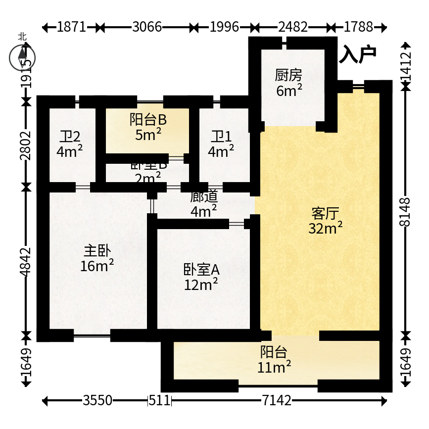 金茂长沙国际社区  3室2厅2卫   98.00万户型图