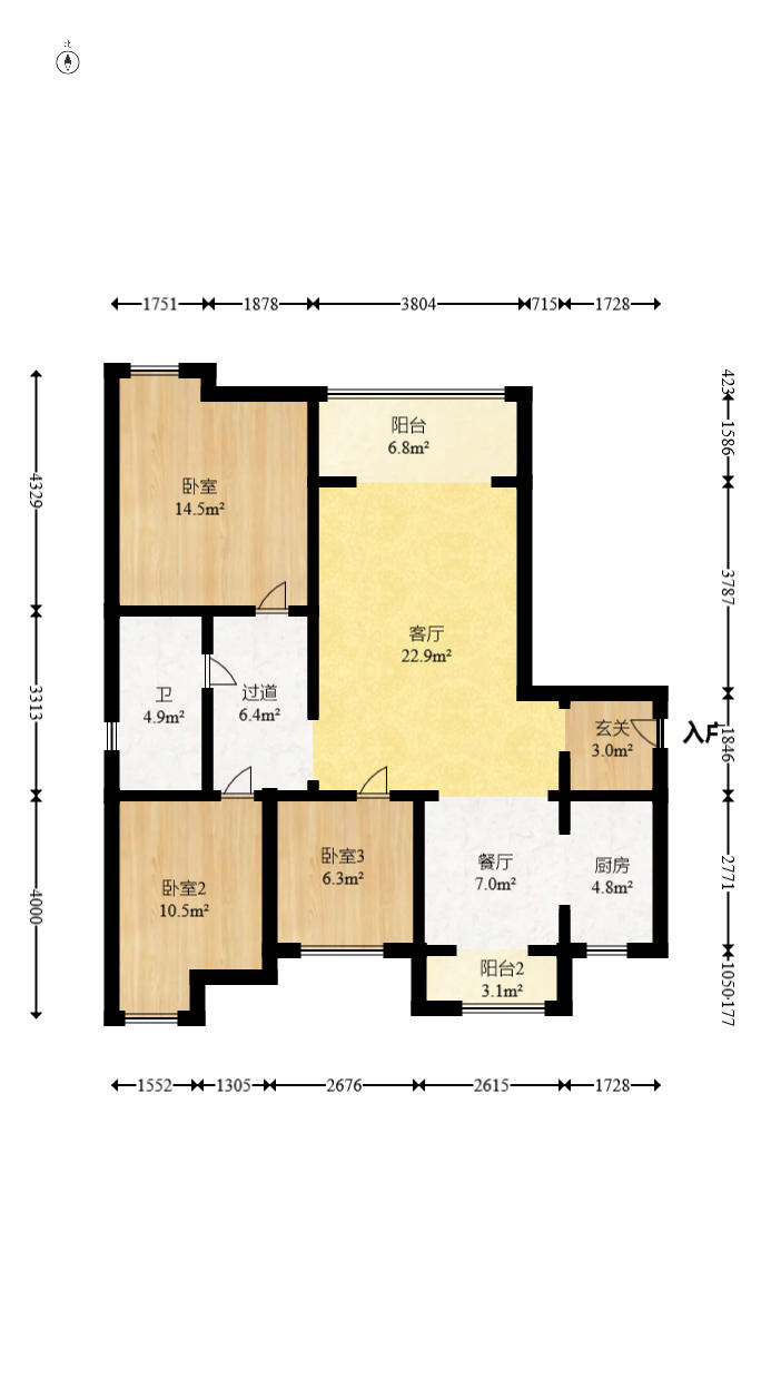 盛景谷山里  3室2厅1卫   125.00万户型图