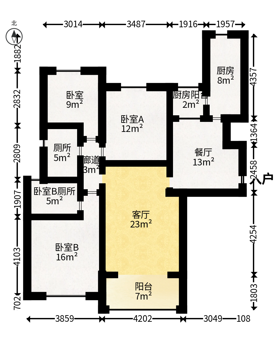 恒大文化旅游城B区  3室2厅2卫   100.00万户型图