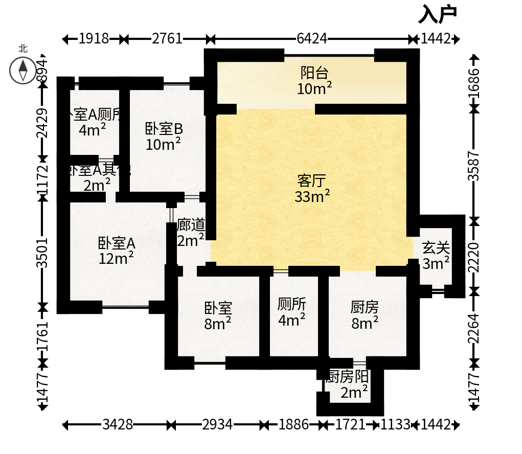 梦想滨江左岸  3室2厅2卫   75.00万户型图