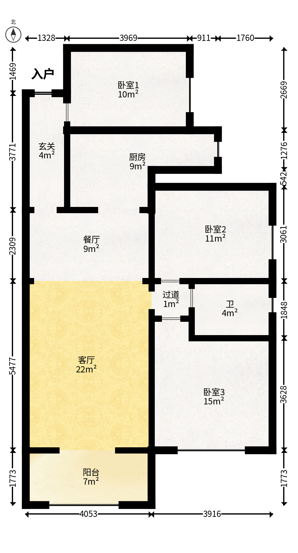 润和又一城  3室2厅1卫   78.80万户型图