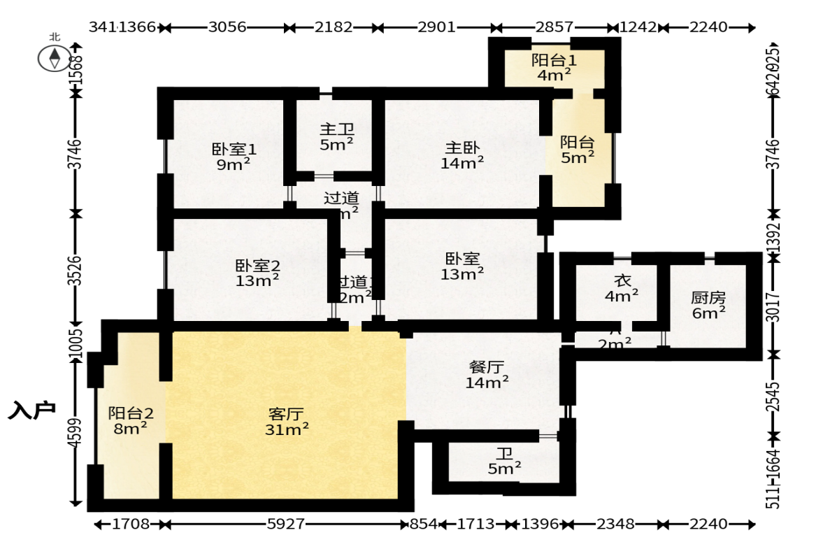 新华联家园  4室2厅2卫   195.00万户型图