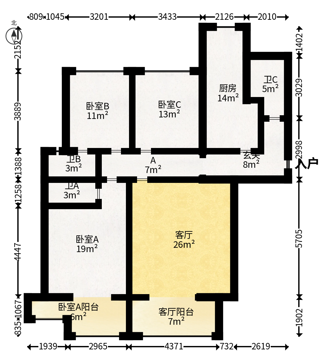 八方小区C区  3室2厅1卫   355.00万户型图