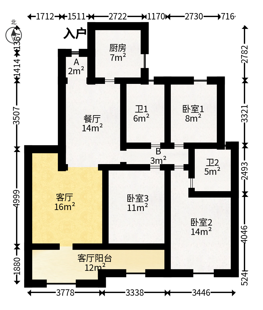 克拉美丽山庄（晟领国际）  3室2厅1卫   100.00万户型图