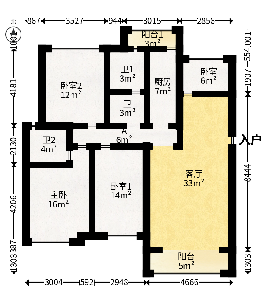 四季星城  4室2厅2卫   98.80万户型图