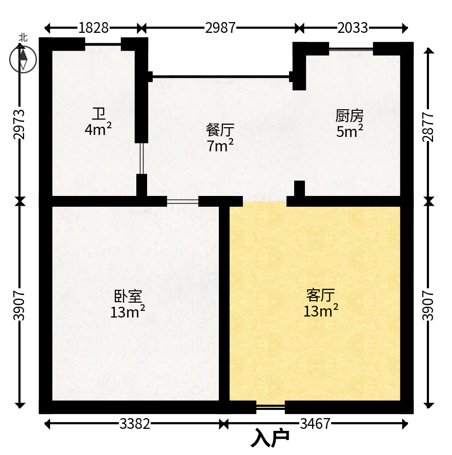 上庭苑  1室1厅1卫   38.00万户型图