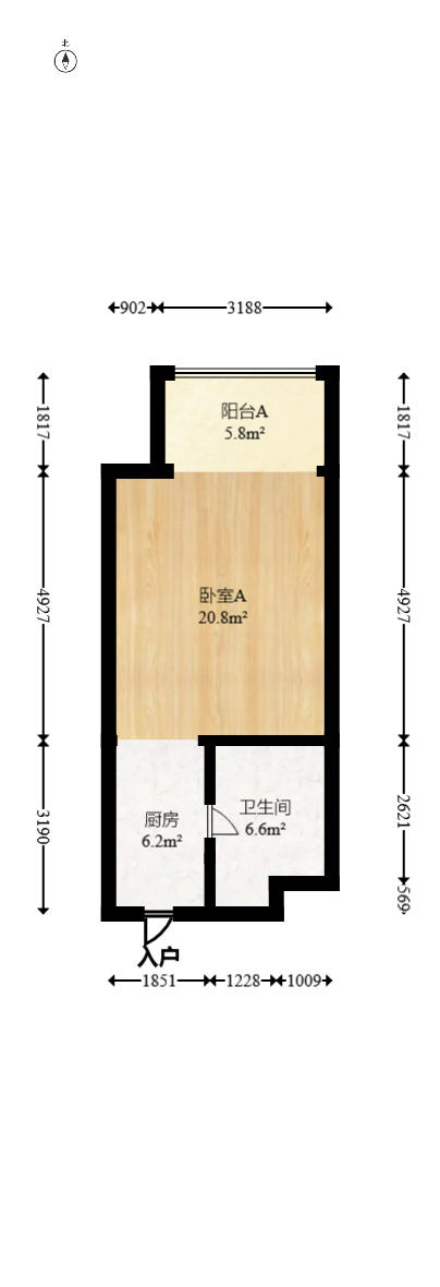 汇景发展环球中心  1室1厅1卫   46.80万户型图