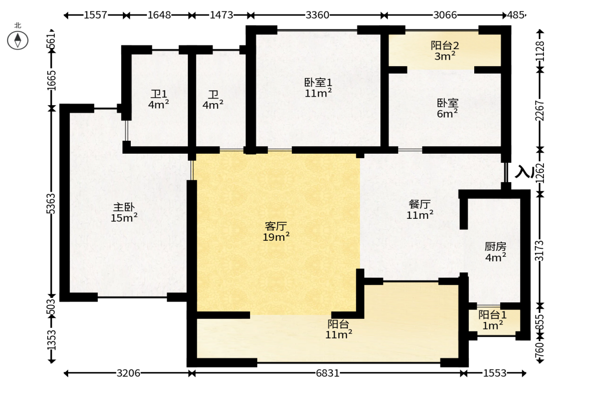 筑梦星园  3室2厅1卫   72.80万户型图