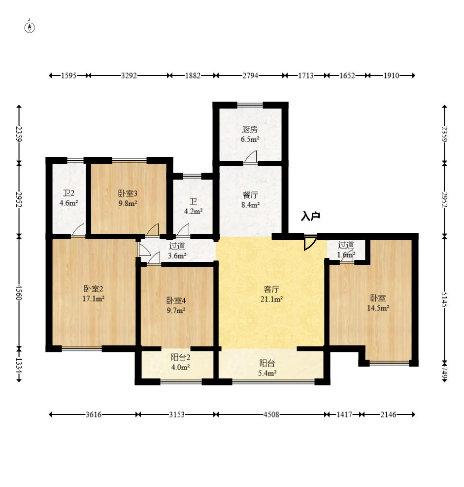 奥克斯缔壹城  4室2厅2卫   188.00万户型图
