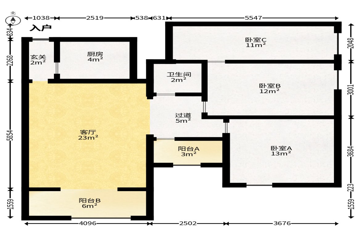 云鼎公馆  3室2厅1卫   96.00万户型图