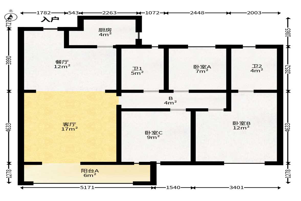 世茂璀璨天城  3室2厅1卫   123.00万户型图