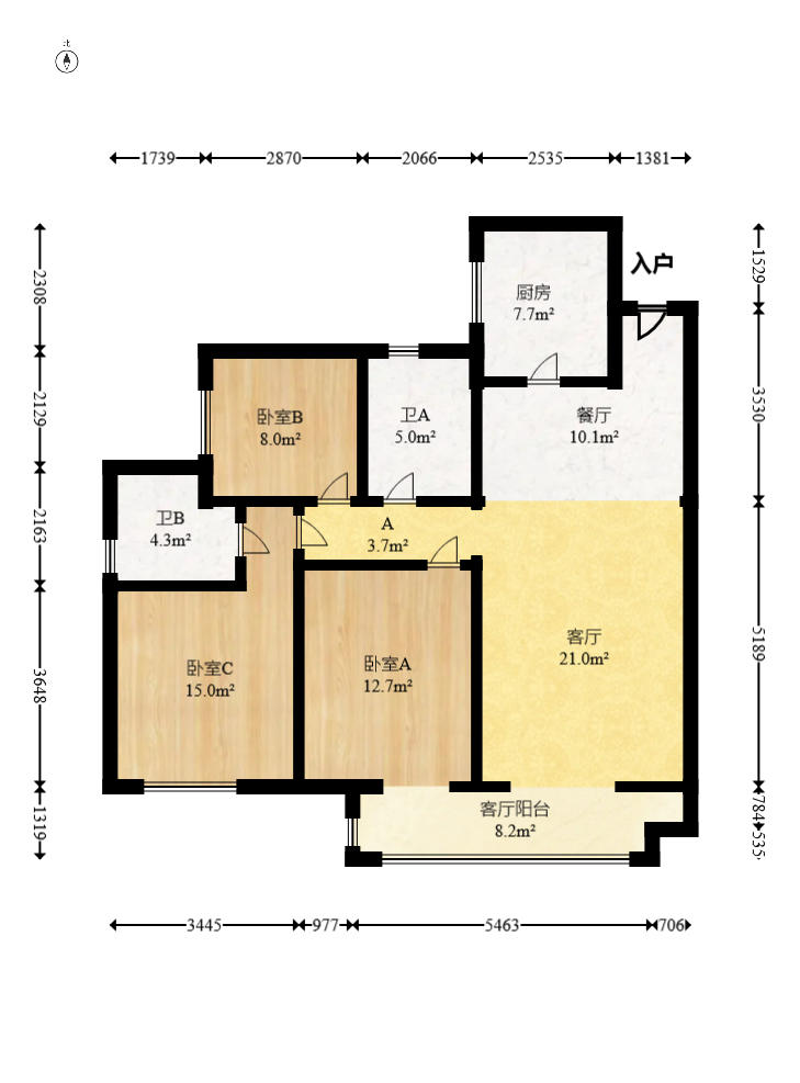 卓越中寰  3室2厅2卫   182.00万户型图