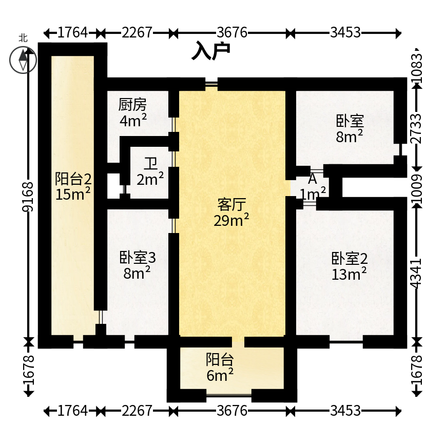 南枫时光  3室2厅1卫   80.00万户型图