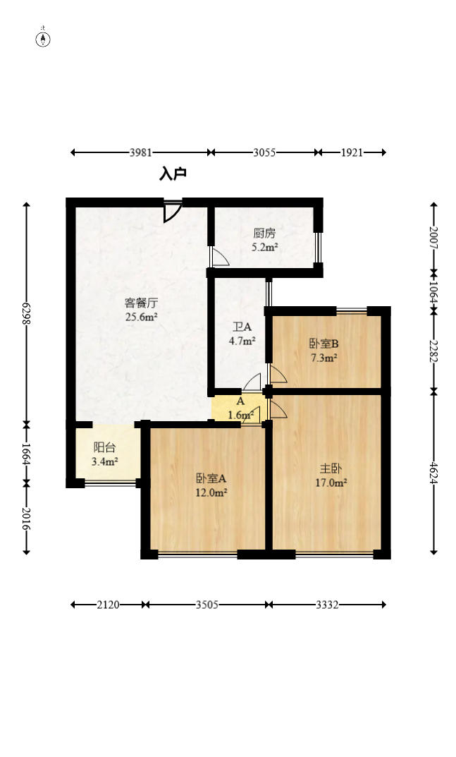 绿地中央广场  3室2厅2卫   95.00万户型图