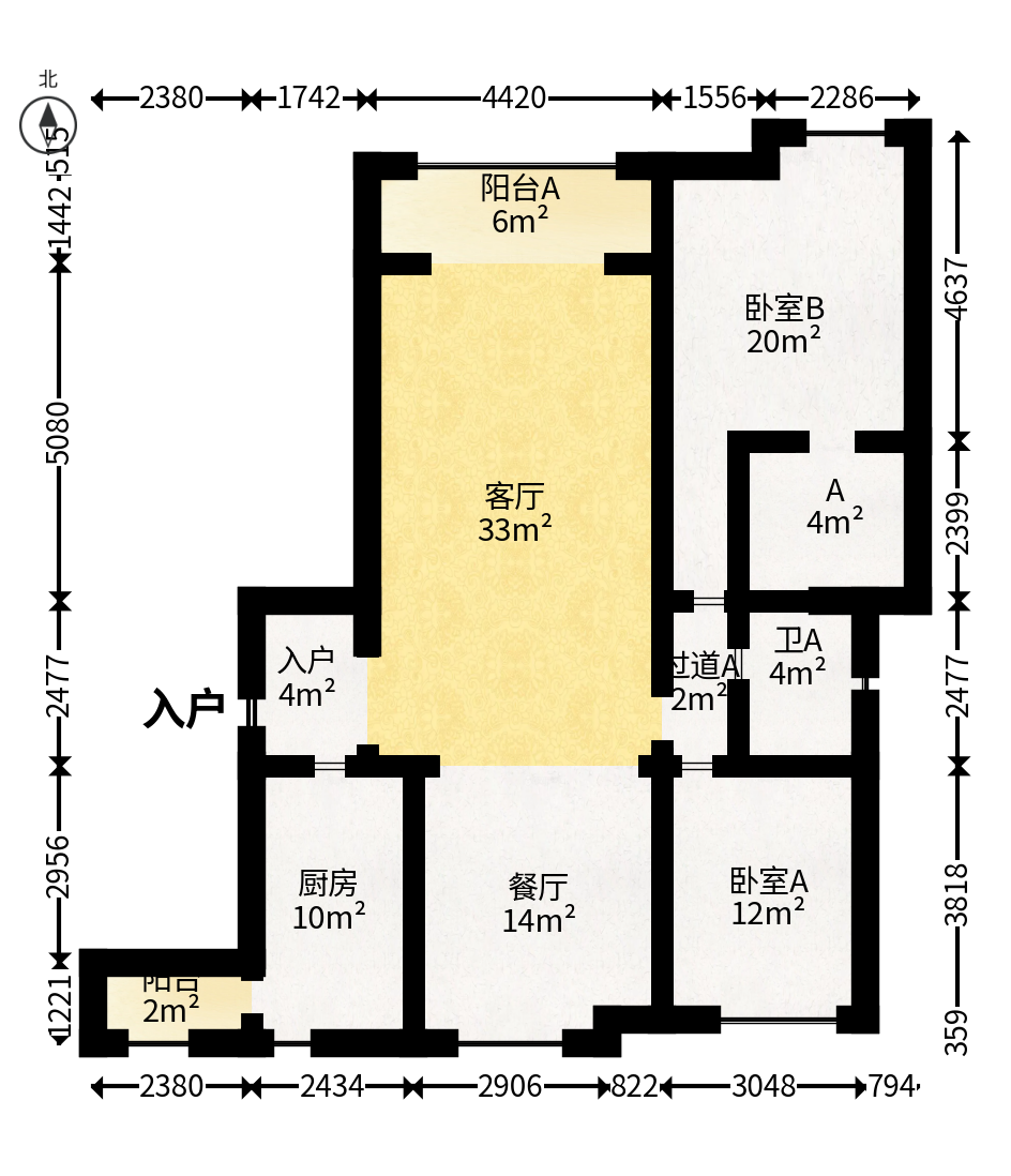 万科魅力之城  3室2厅2卫   115.00万户型图
