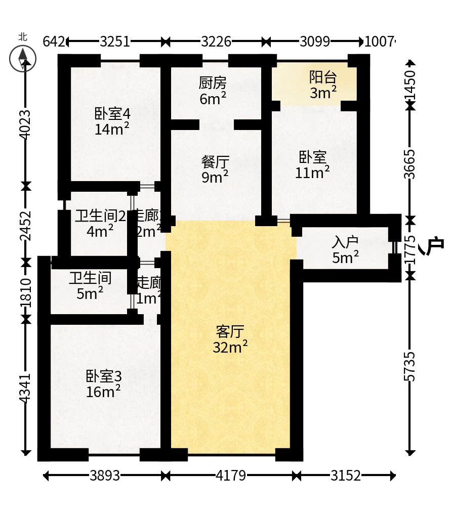 东方美地  3室2厅2卫   105.00万户型图
