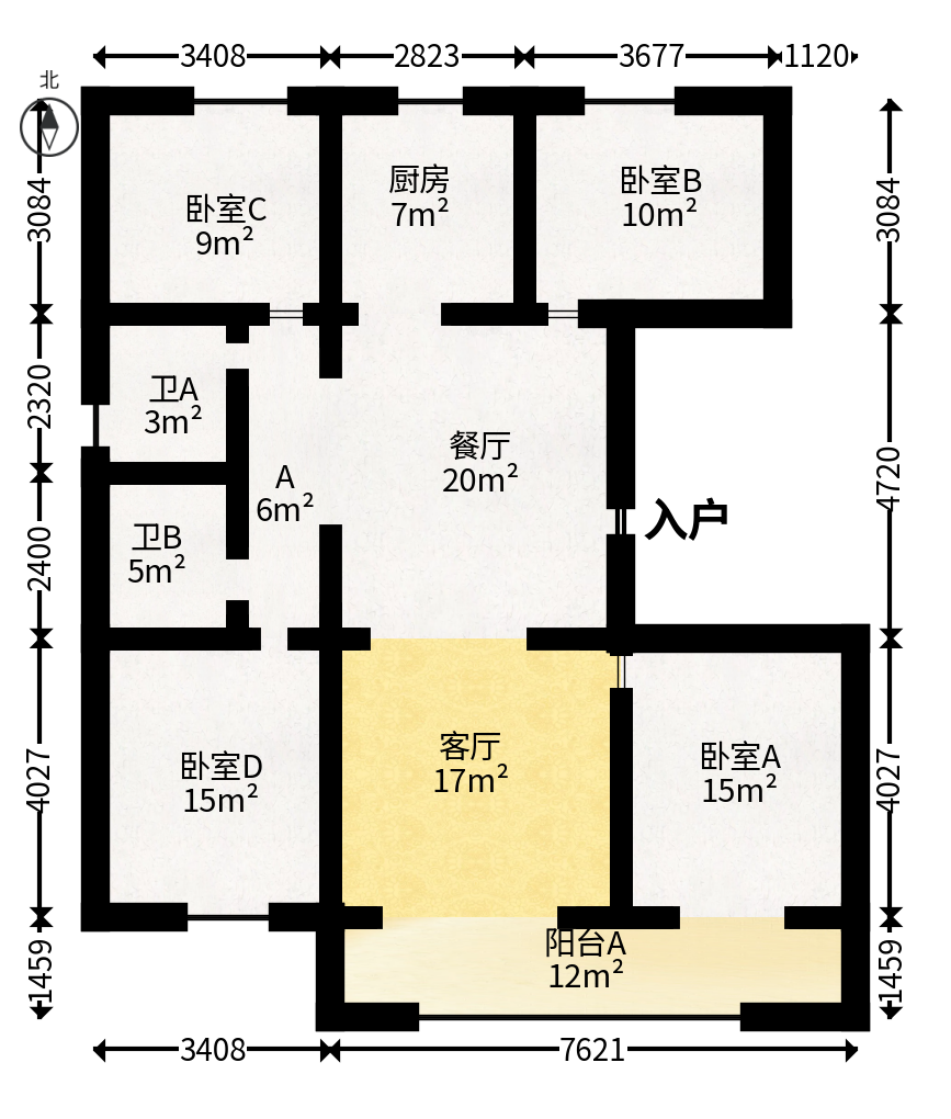 远洋红星天铂二期  4室2厅2卫   176.00万户型图
