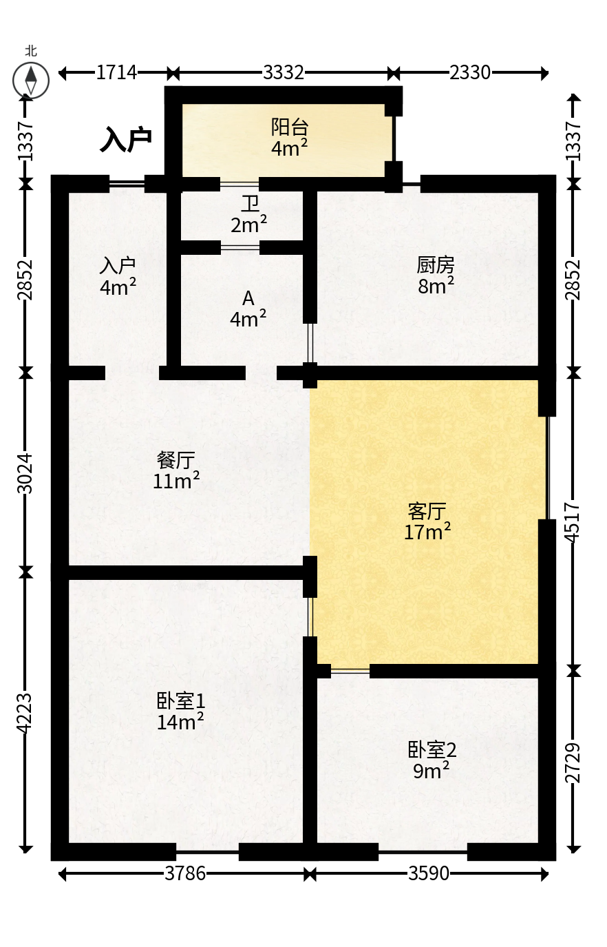 东怡外国（南湖一号)  2室1厅1卫   96.00万户型图