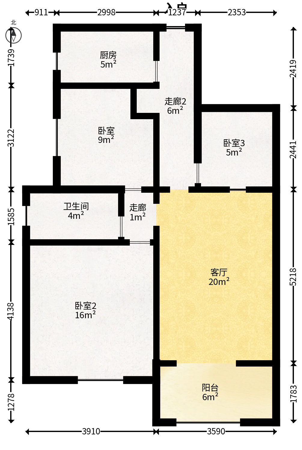 未来蜂巢  3室2厅1卫    52.8万户型图