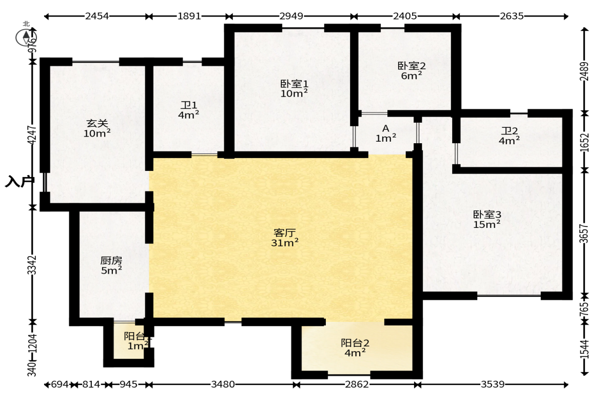 时代倾城二期  3室2厅2卫   90.00万户型图