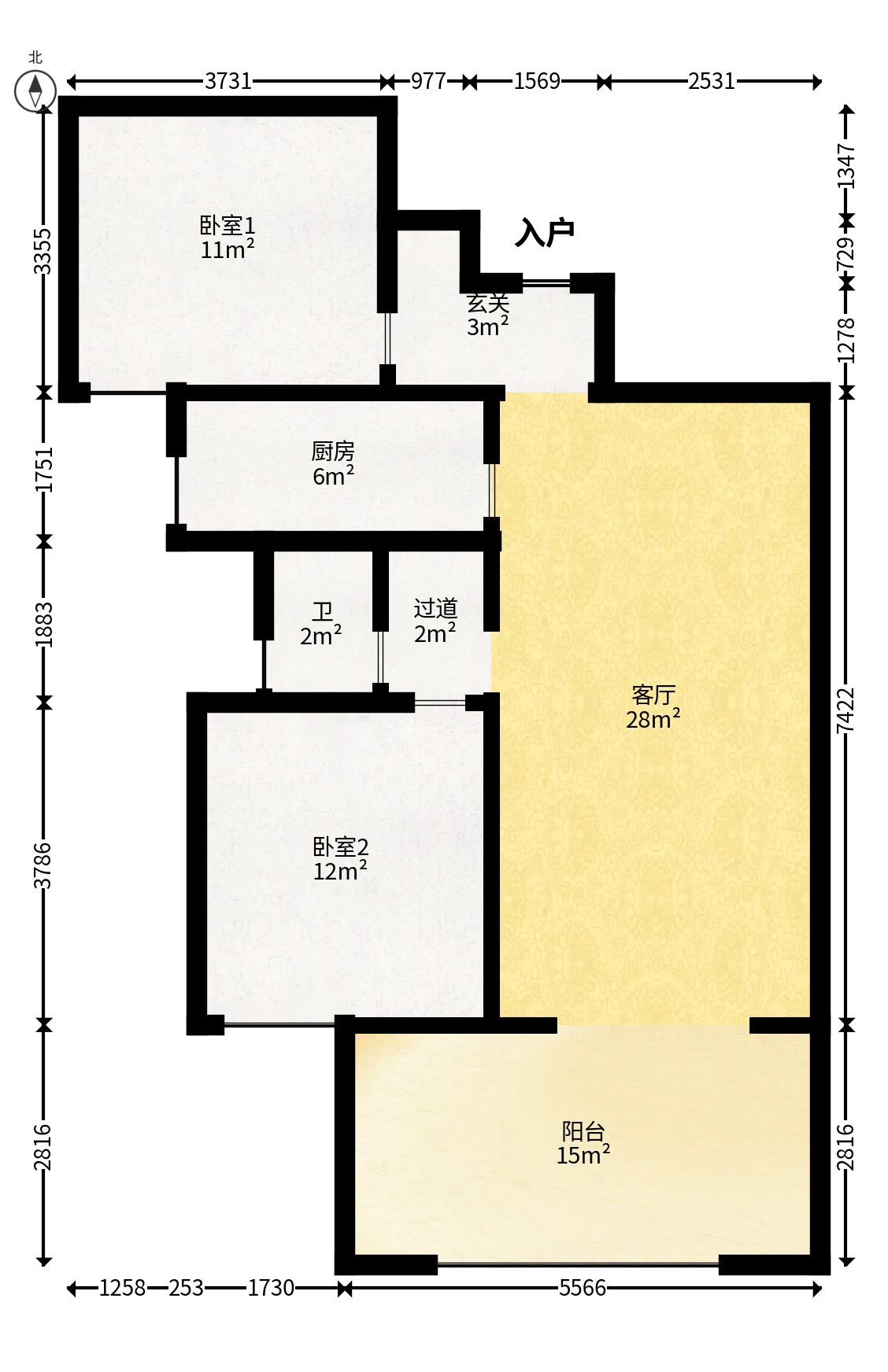 明发国际城  2室2厅1卫   73.90万户型图