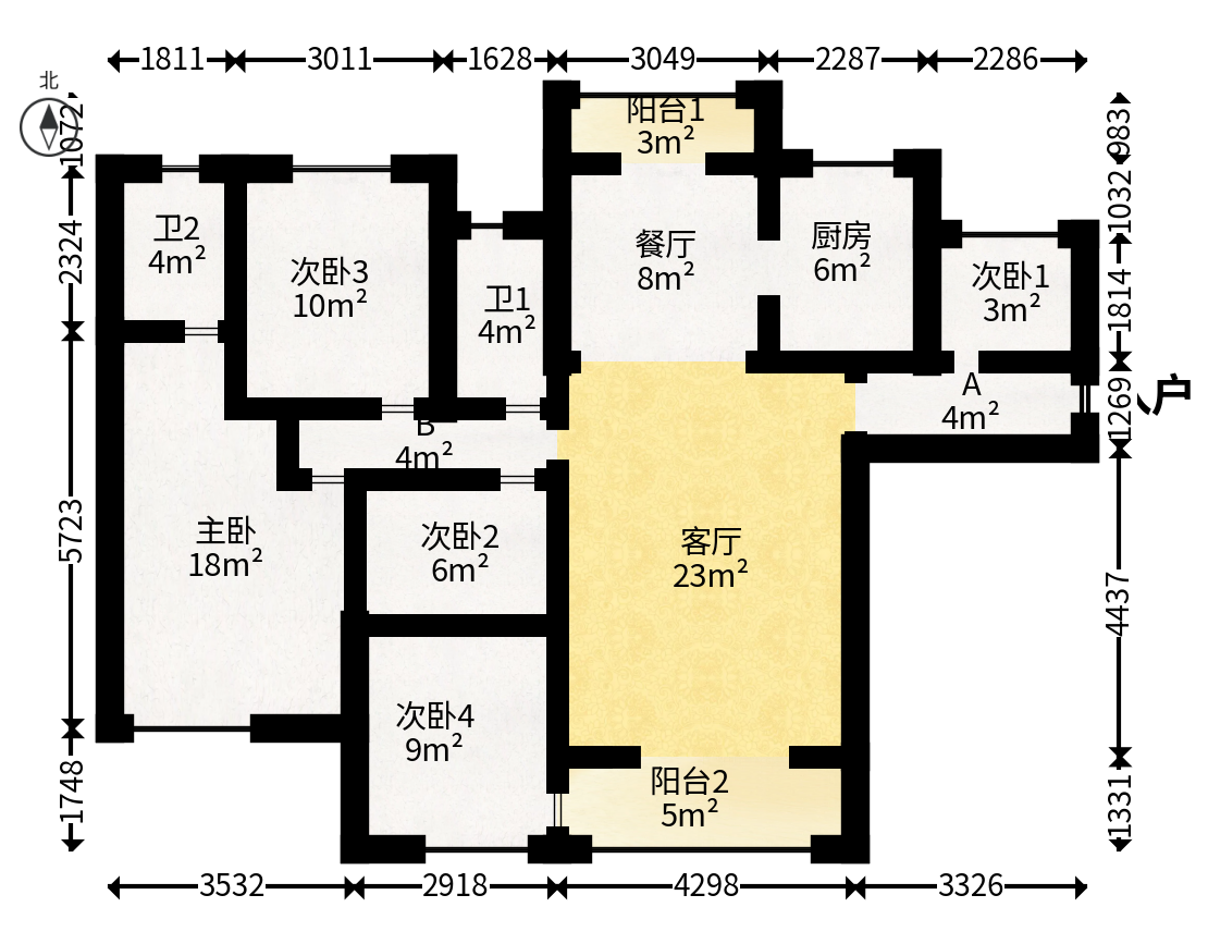 深业睿城  4室2厅2卫   120.80万户型图