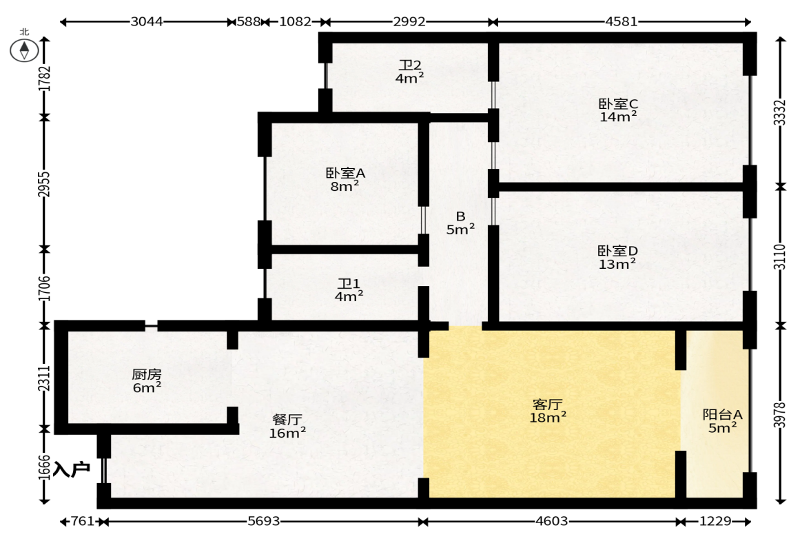 中交凤鸣东方  4室2厅2卫   120.00万户型图