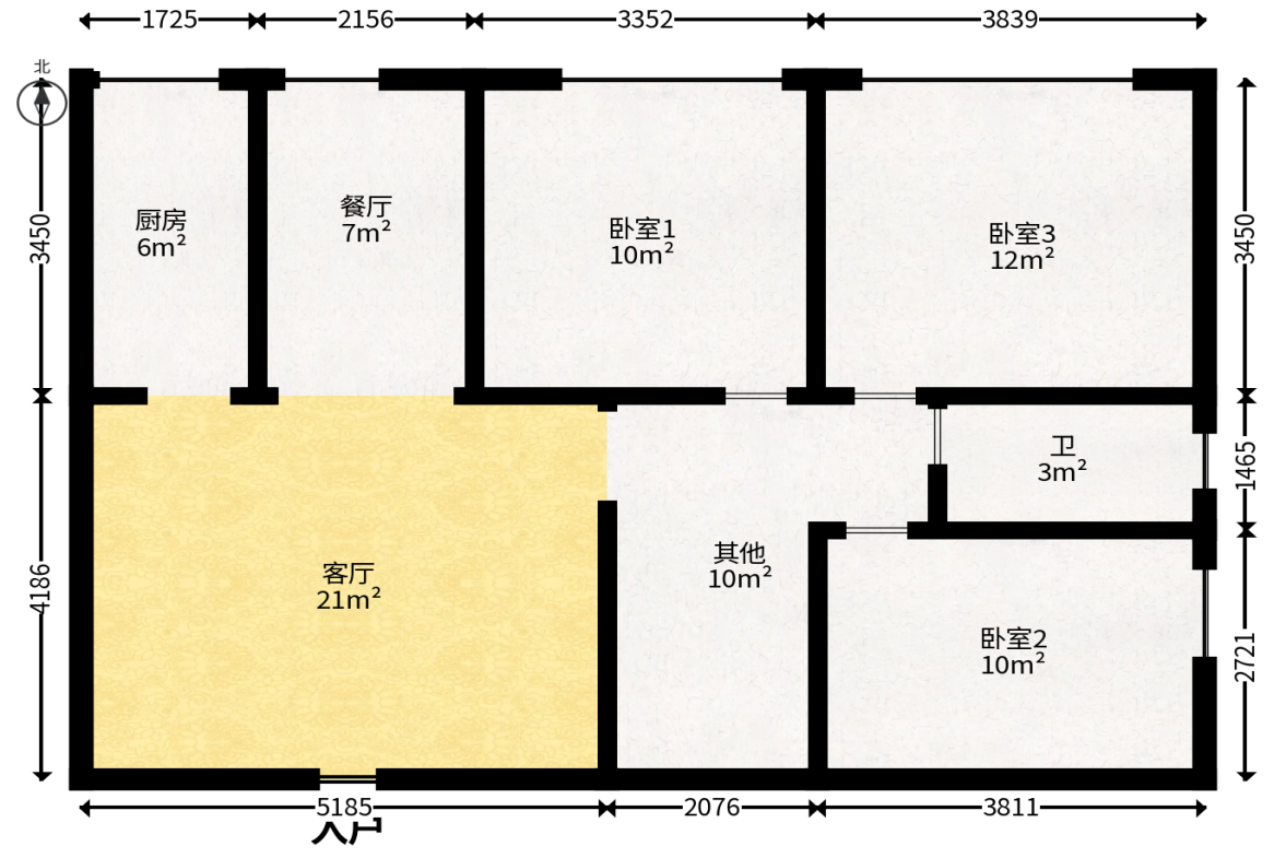 和庄  3室2厅1卫   102.00万户型图