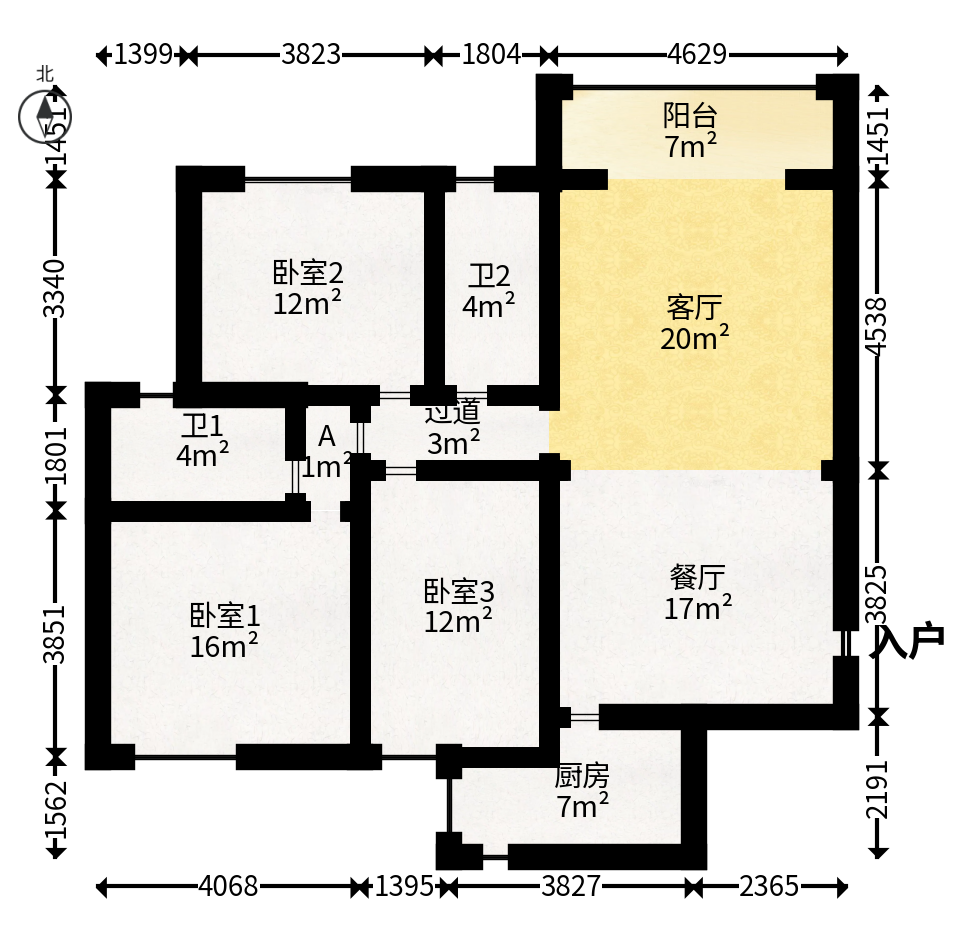 金碧文华  3室2厅2卫   85.00万户型图