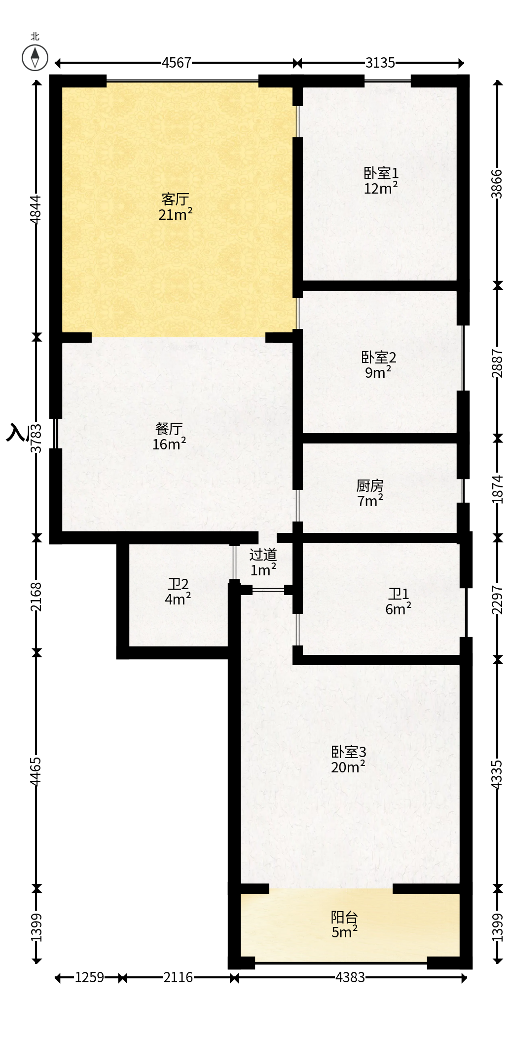 中惠锦堂  3室2厅2卫   146.00万户型图