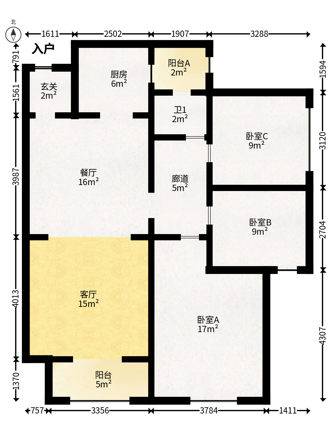 华润橡树湾  3室2厅2卫   88.00万户型图
