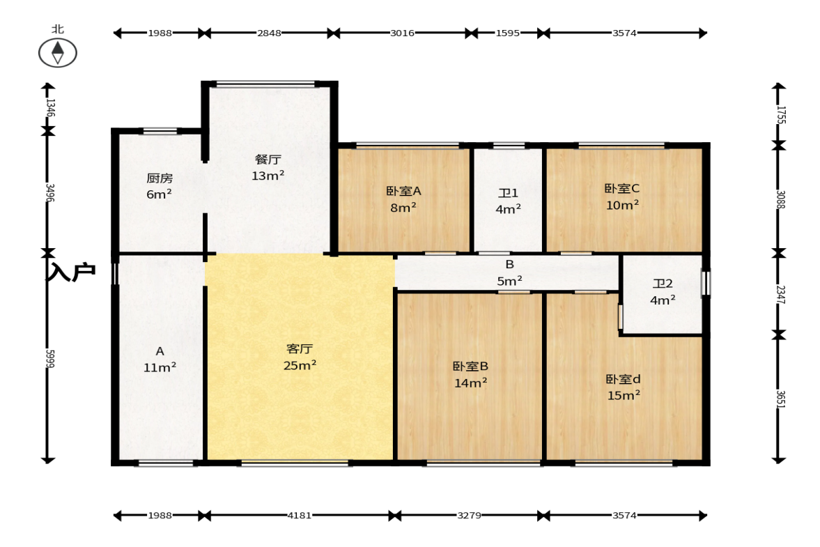 香樟兰亭（朗峰苑）  4室2厅2卫    115.0万户型图