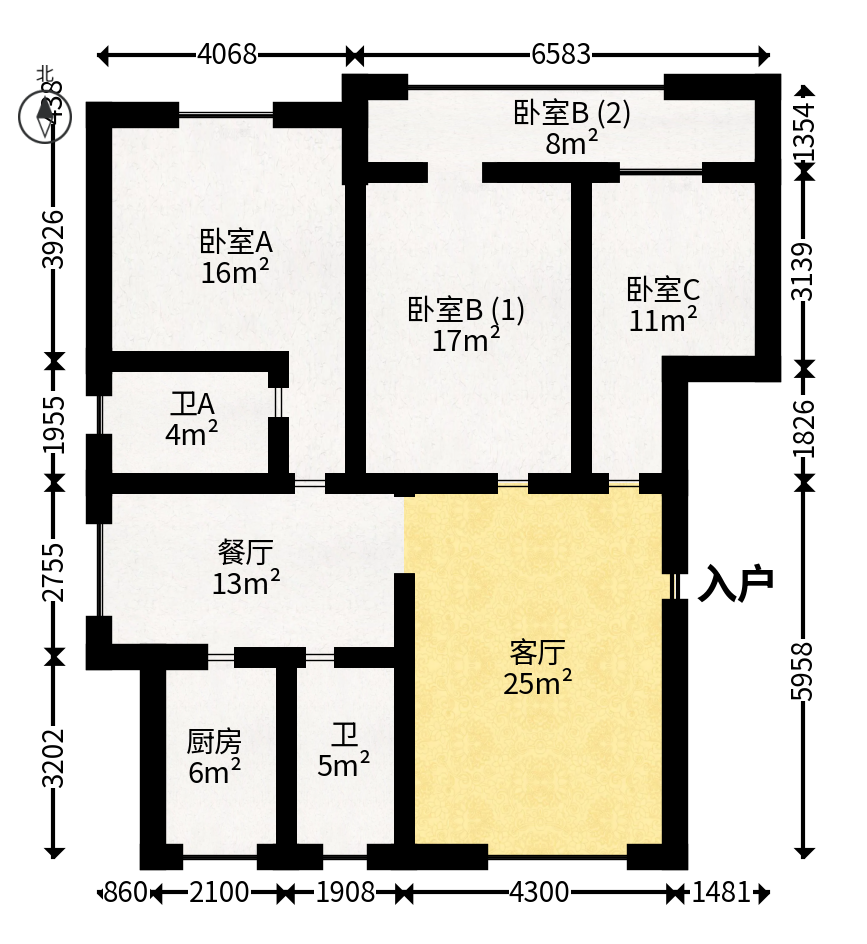 格林星城  3室2厅2卫   126.00万户型图