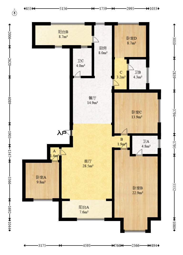 富兴时代御城  4室2厅3卫   350.00万户型图