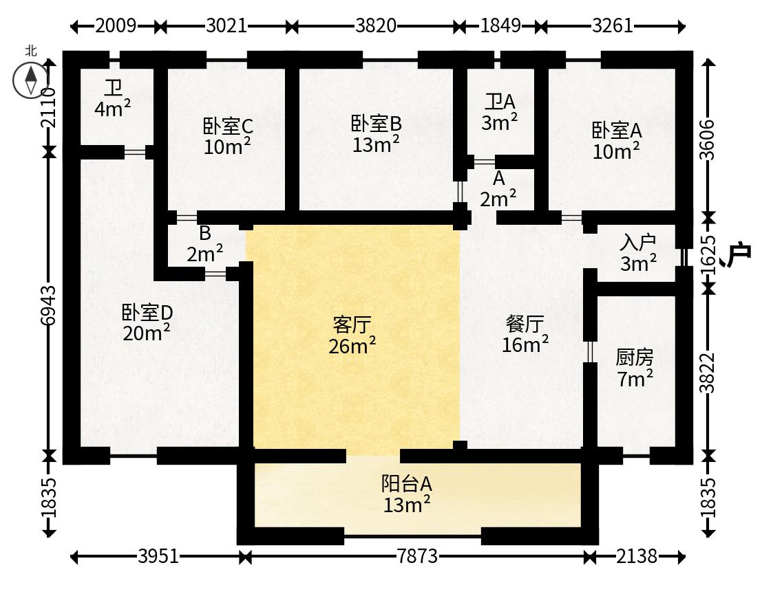 鑫苑木莲世家  4室2厅2卫   152.00万户型图