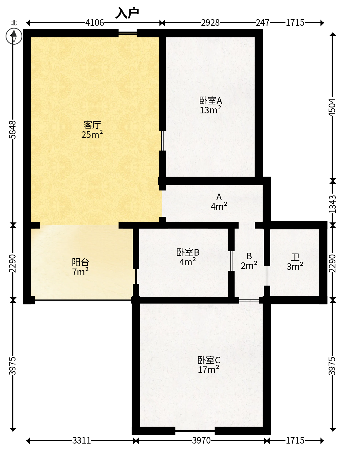 唐朝大厦  1室2厅1卫   88.00万户型图