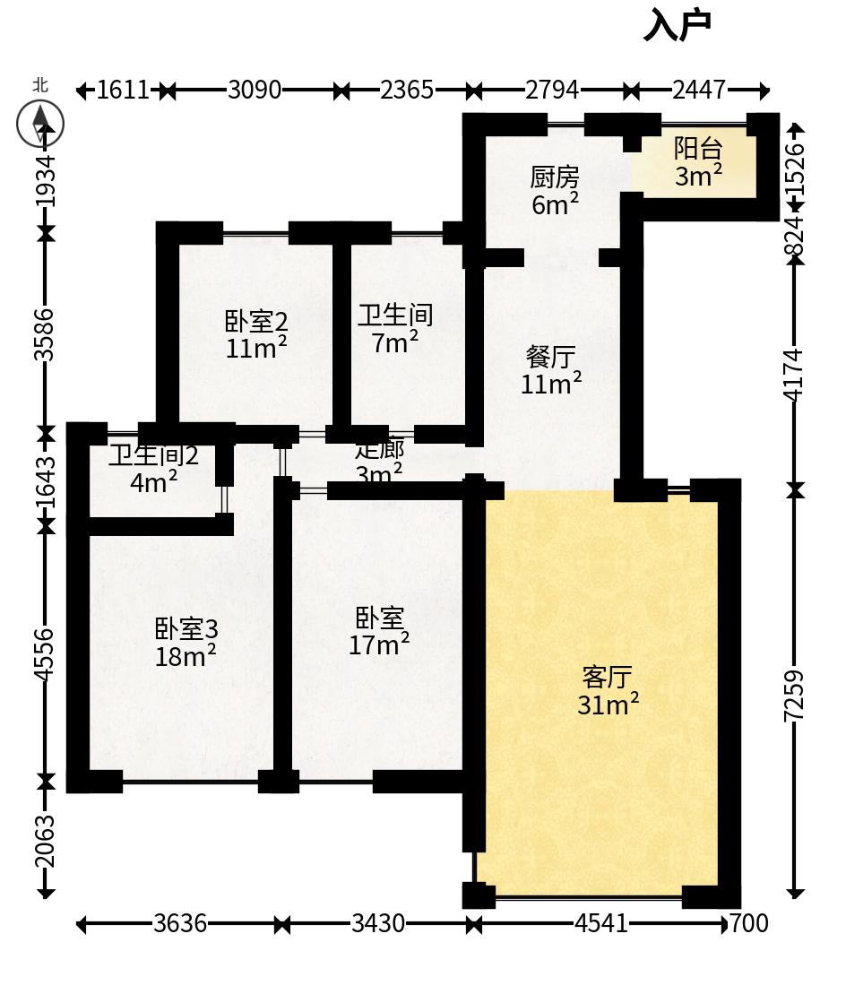 豪庭（江城豪庭）  3室2厅2卫   69.80万户型图