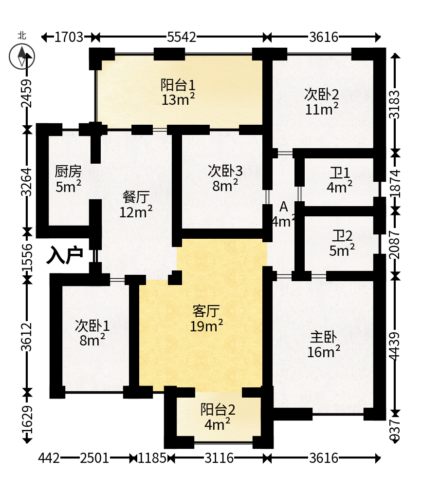 国泰九龙湾  4室2厅2卫   130.80万户型图