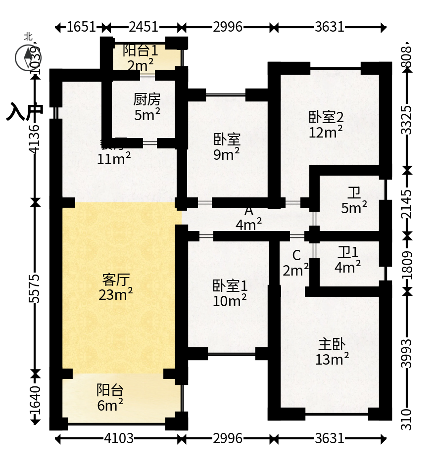 荣盛城  4室2厅2卫   80.00万户型图