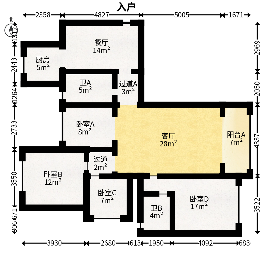 博长山水香颐  4室2厅2卫   110.00万户型图