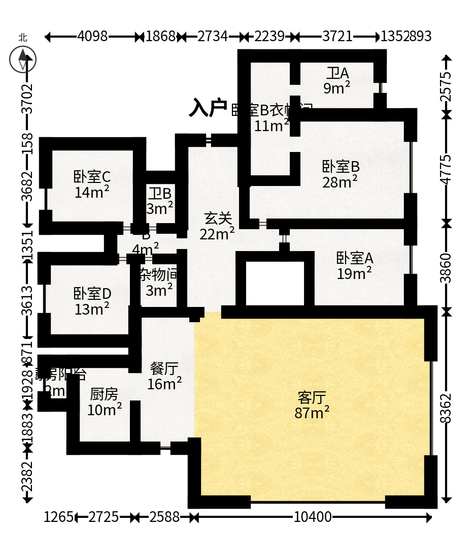 旭辉铂悦湘江  4室2厅1卫   708.00万户型图