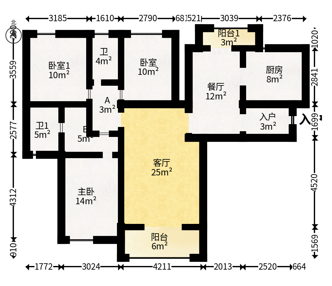 三一街区  3室2厅2卫   86.00万户型图