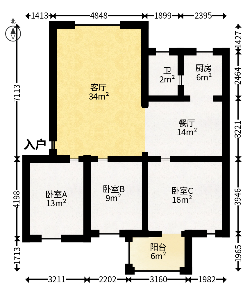 东风一村社区房（王家垅）  3室0厅0卫   86.80万户型图