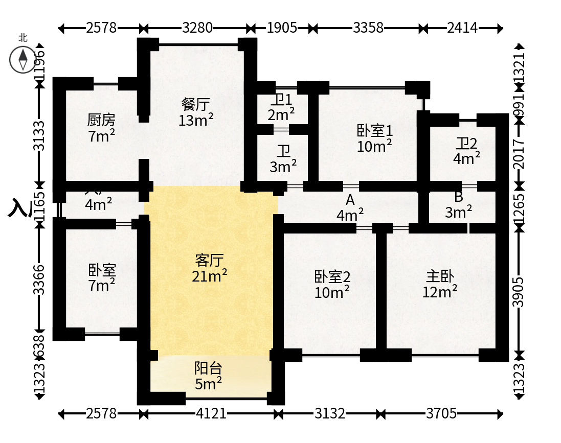 保利香槟国际  4室2厅2卫   104.80万户型图