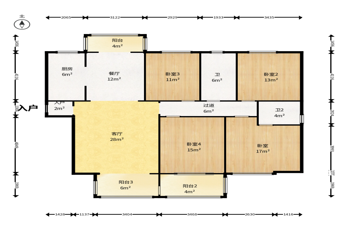 长房时代城  4室2厅2卫    165.0万户型图