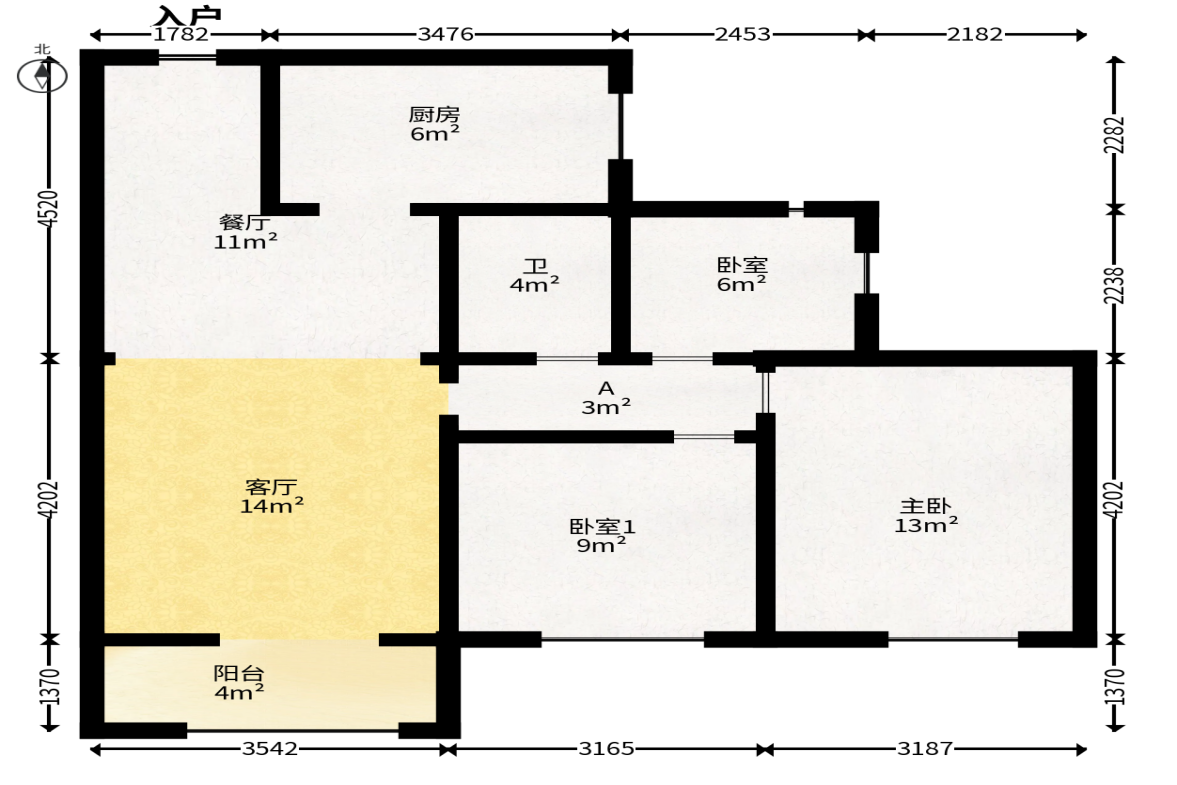 保利香槟国际  3室2厅1卫   75.00万户型图