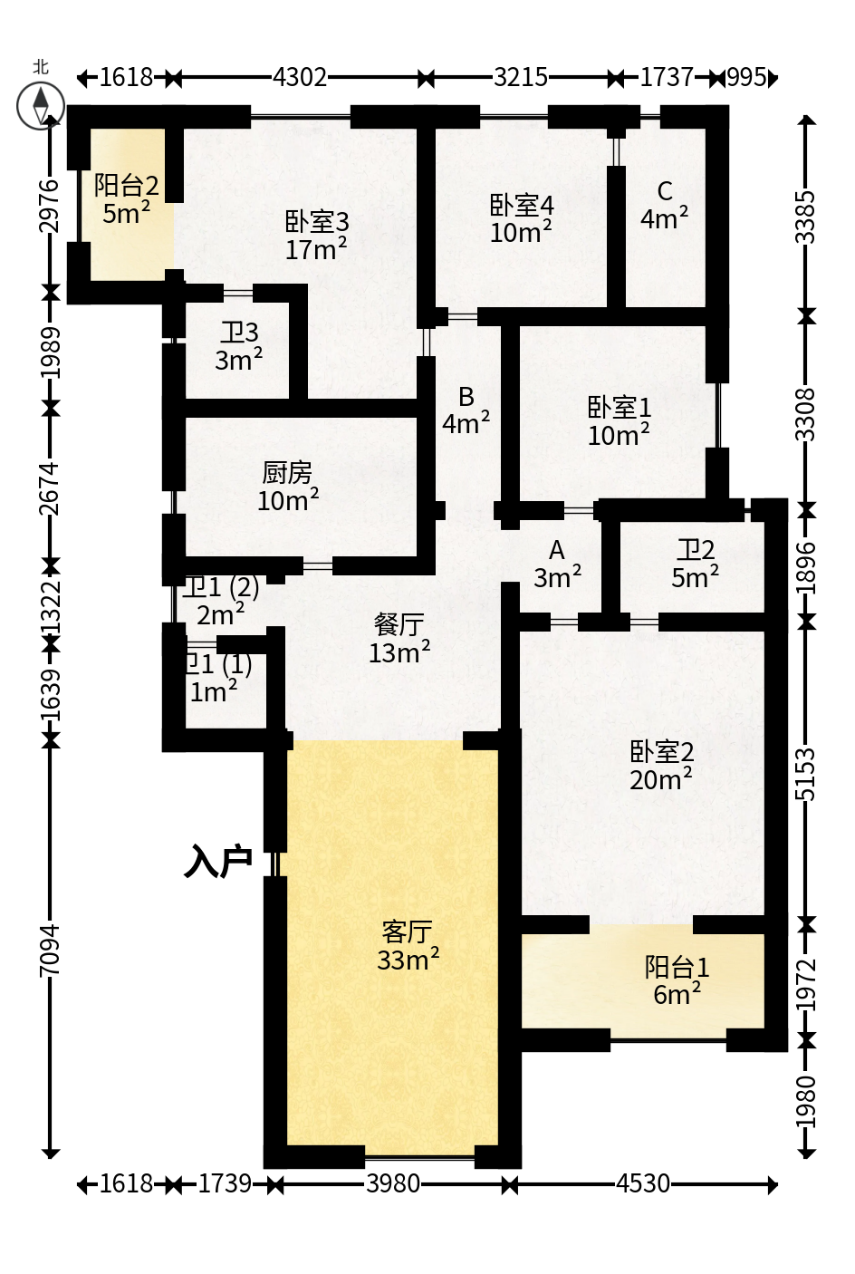 华雅花园  4室2厅2卫   215.00万户型图