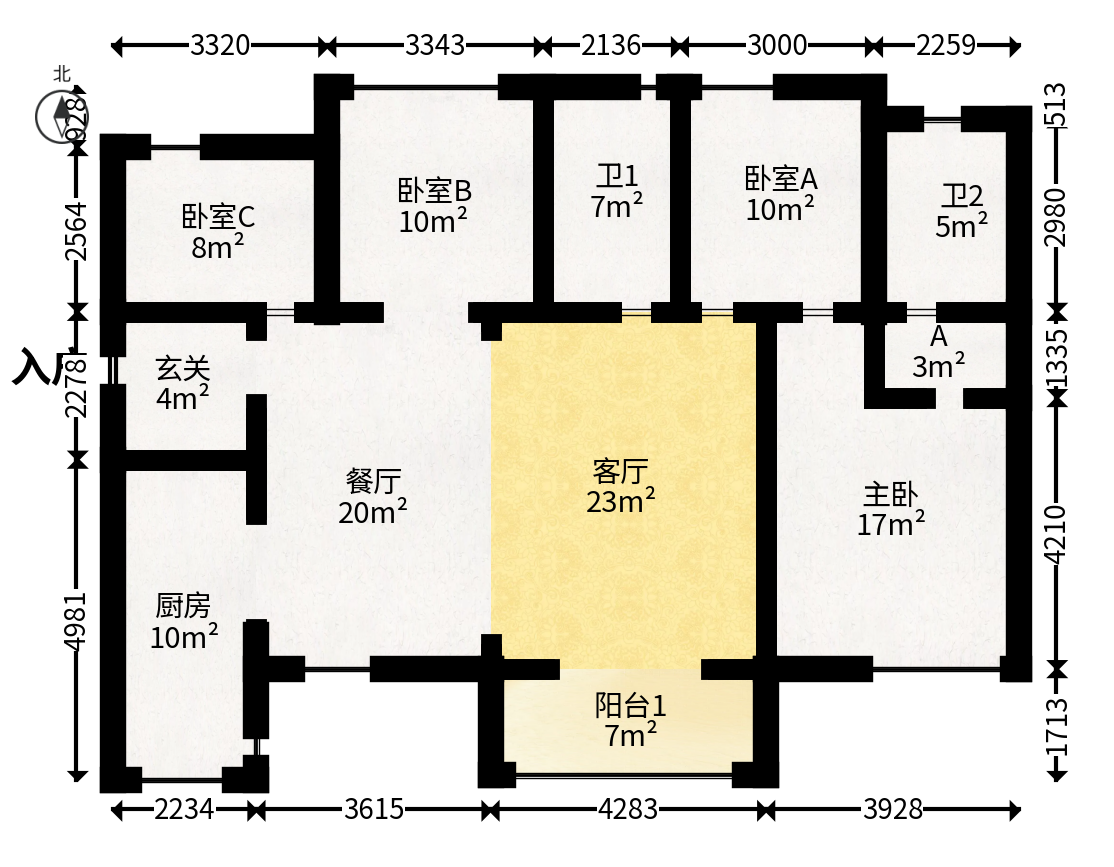 华润橡树湾  4室2厅2卫   123.00万户型图