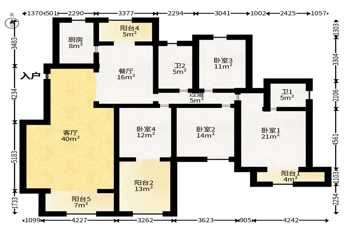天鸿天府（天鸿中央大院）  5室2厅2卫   188.00万户型图