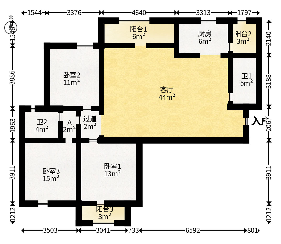 玛丽的花园（金色阳光家园）  3室2厅1卫   95.00万户型图